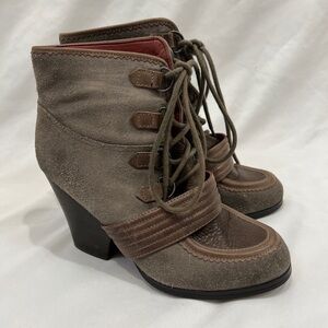 Luxury Rebel Abby Taupe Brown Suede Lace Up Heeled Ankle Boots Size 40